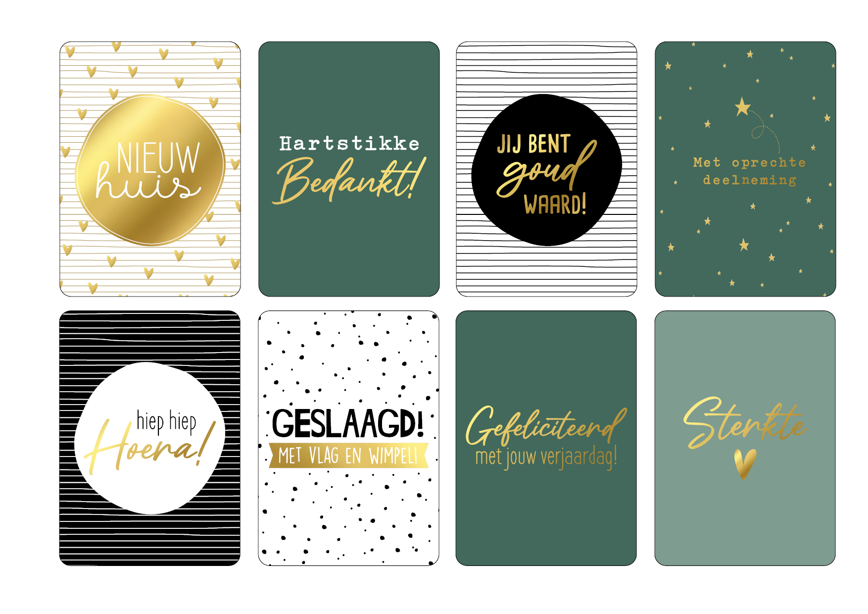 Wenskaarten Groen / Goud - (8 stuks)