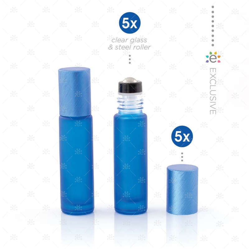 10 ml Frosted Roller Fles Blauw Metallic Dop (5 stuks)