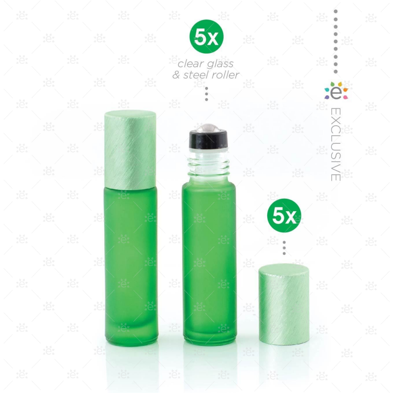 10 ml Frosted Roller Fles Groen Metallic Dop (5 stuks)