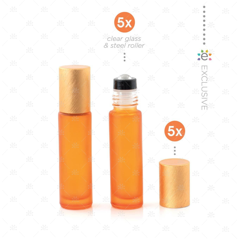 10 ml Frosted Roller Fles Oranje Metallic Dop (5 stuks)