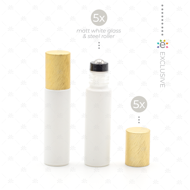 10 ml Frosted Roller Fles Wit Metallic Goud (5 stuks)