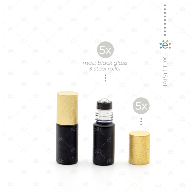 5 ml Frosted Roller Fles Zwart Metallic Goud (5 stuks)