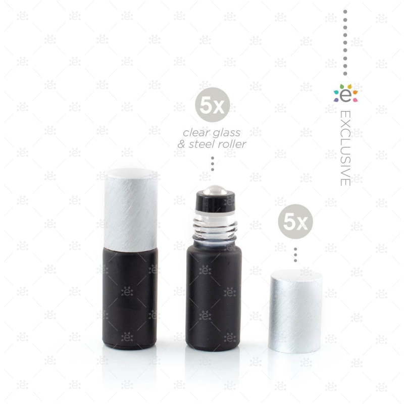 5 ml Frosted Roller Fles Zwart Metallic Zilver (5 stuks)