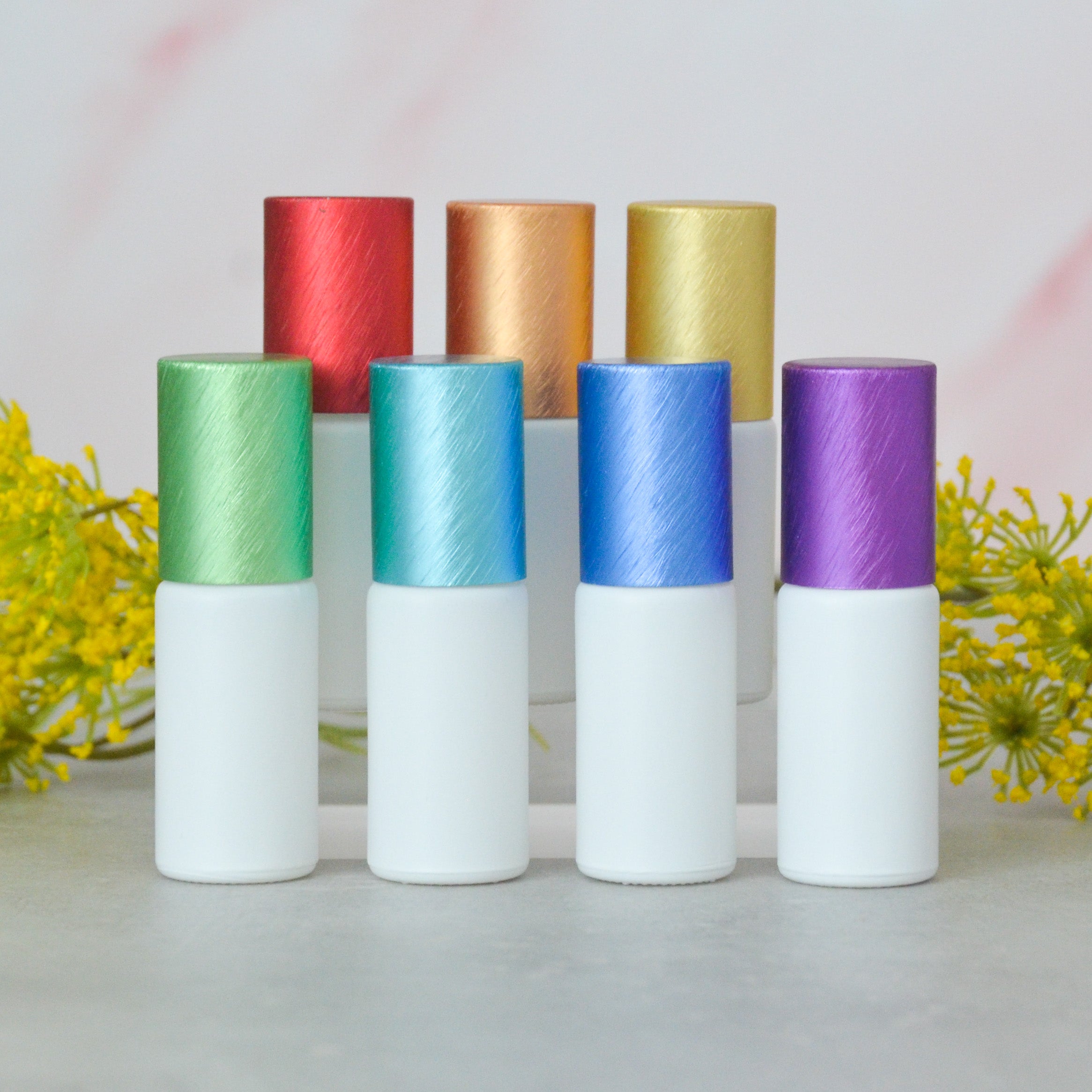 5 ml Frosted Rollers 7 stuks Wit / Gekleurde doppen